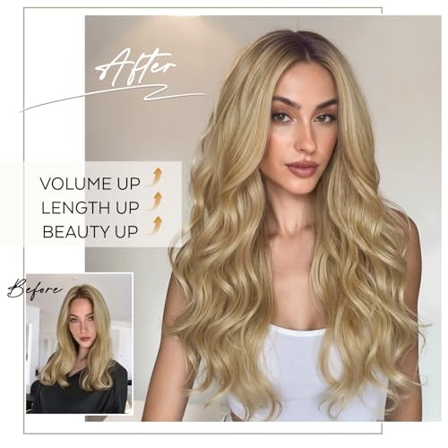 FAVE 20 Inch V Shaped Blonde Clip-in Hair Extensions - Lightweight Beach Waves