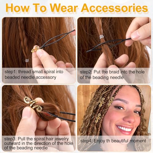 BEIQIYA Gold Hair Jewelry 26pcs for Braids Spiral Dreadlocks Hair Beads & Clips