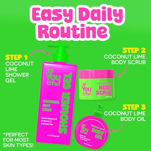 BeYoutiful Coconut Lime Body Oil for Kids & Teens - Hydrating Glow Oil, 8 oz