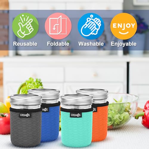 Cosmos Neoprene Mason Jar Sleeves - 4 Pack for Regular Mouth Jars
