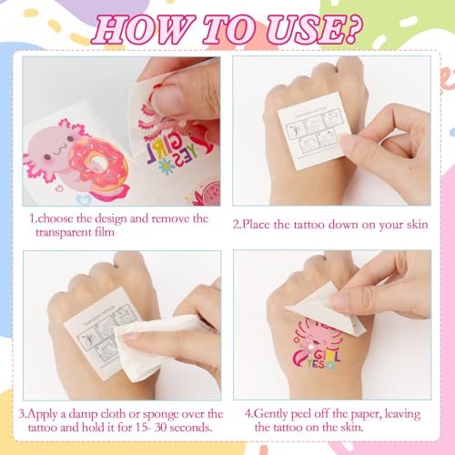 Kids Axolotl Temporary Tattoos - 96pcs, Safe & Removable Party Favors