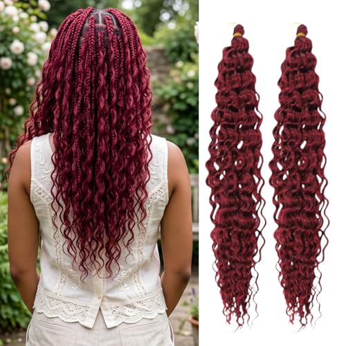 Burgundy Red Deep Wave Braiding Hair - 26 Inch, 2 Packs for Black Women