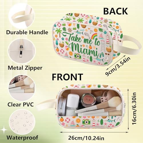 Miami Travel Cosmetic Bag - Waterproof Canvas Zipper Pouch Organizer