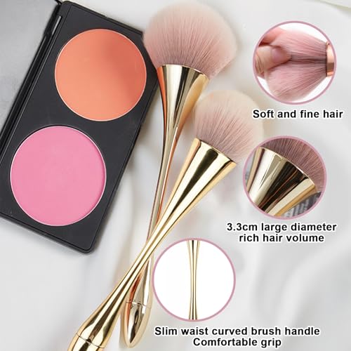 2 Pcs Large Mineral Powder Kabuki Makeup Brushes - Fluffy Foundation & Blush Brush Set