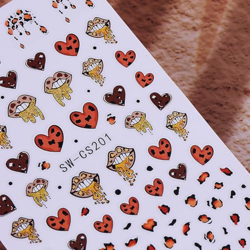 FBABFBUO Valentine’s Day Leopard Print Lip Heart 3D Nail Stickers - Valentine Style 1