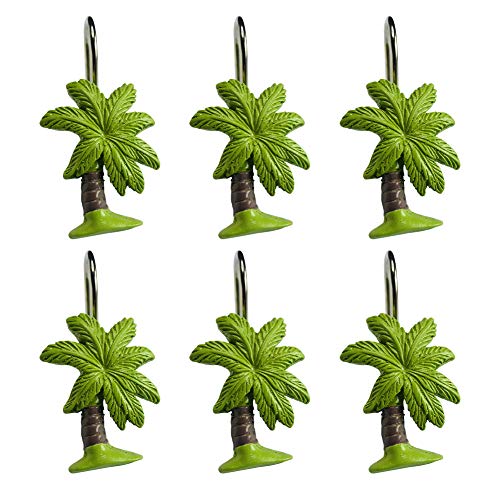 Twofishes Decorative Coconut Tree Shower Curtain Hooks - Pack of 12