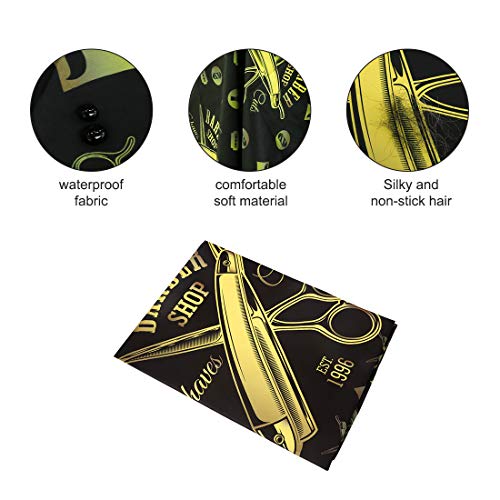 Professional Waterproof Hair Cutting Cape with Snap Closure - 50x60 Inches Black Gold