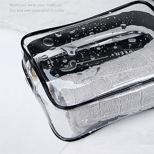 6 Pack Clear Waterproof Makeup Bags - Black & White Toiletry Organizer