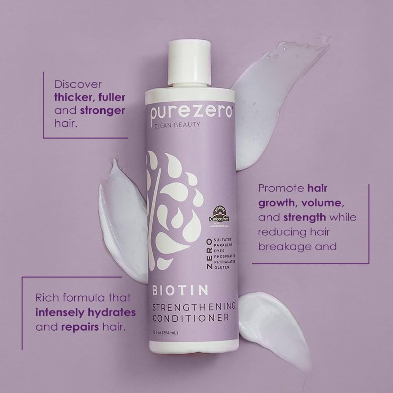 Purezero Biotin Shampoo & Conditioner Set 12 Fl Oz Pack of 2 - Volumizing, Sulfate-Free, Vegan Hair Care