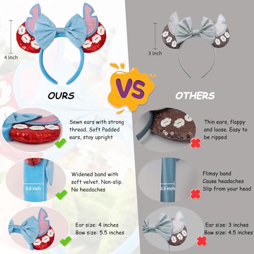 UNSPAZ Red Sequin Mouse Ears Headband for Women Girls Boys Handmade Party Costume Accessory
