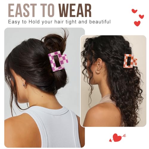 Colorful Checkered Rectangle Hair Claw Clips for Women - Strong Hold, 6 Pcs