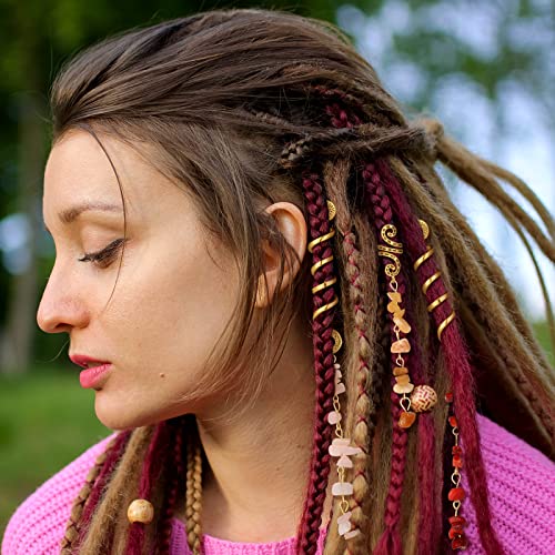 BBTO 12 Pcs Gold Dreadlock Hair Cuffs for Braids Bright Colors