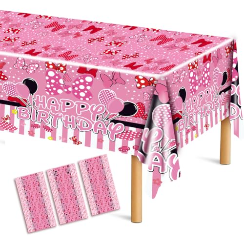 3 Pack Pink Mouse Birthday Tablecloths for Kids' Parties