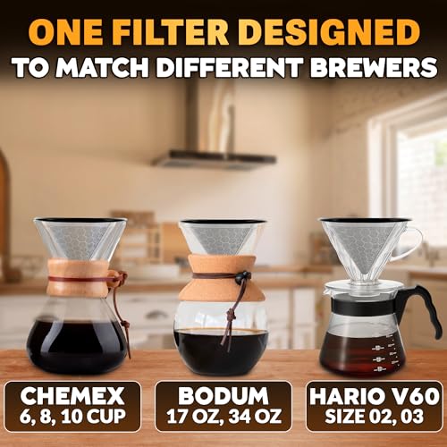 Reusable Stainless Steel Coffee Filter for Pour Over - Fits Hario V60 & Chemex