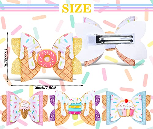 Whaline 4-Pack Glitter Dessert Bow Hair Clips for Girls
