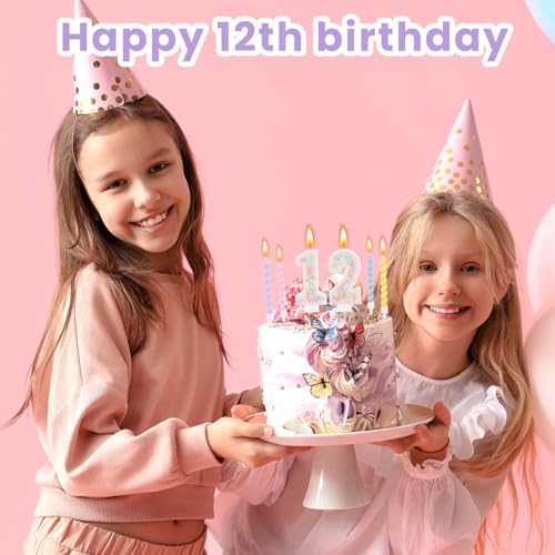 MTLEE Macaron Number 12 Birthday Candle Set with 12 Spiral Candles