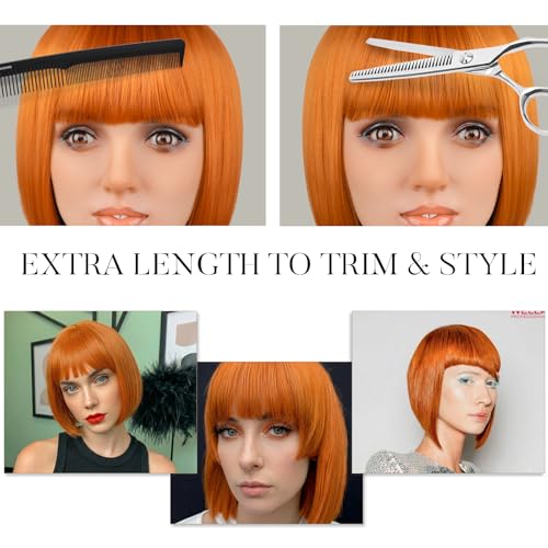 Ginger Bob Wig with Bangs - 12 Inch Shoulder Length Orange Wig