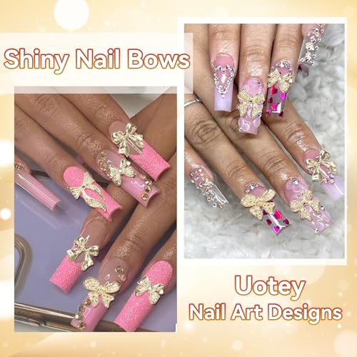 40 Pcs Gold Bow Nail Charms for Nail Art - Shiny Alloy Accessories