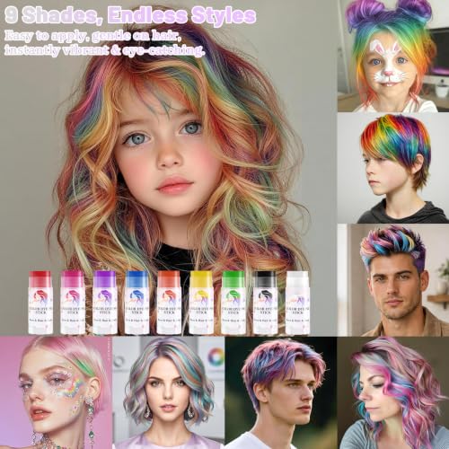 Temporary Hair Color Sticks - 4PCS Waterproof Chalks (Red, Blue, Green, Purple)