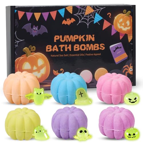 FAMILON Halloween Pumpkin Bath Bombs with Glow-in-the-Dark Toys - Kids Spa Gift Set