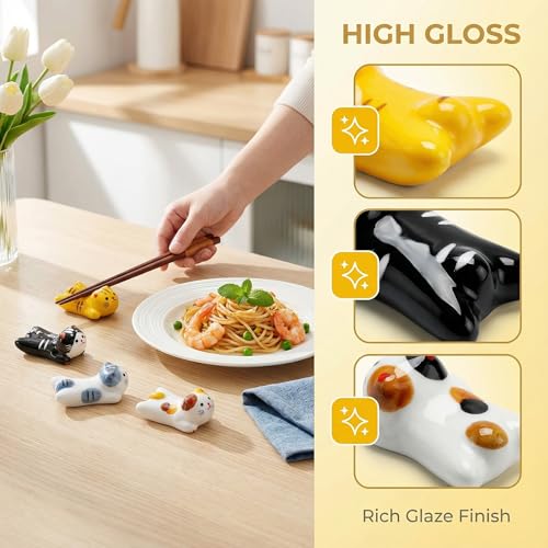 Cute Ceramic Cat Chopstick Holder Set - 5 Pack Japanese Style