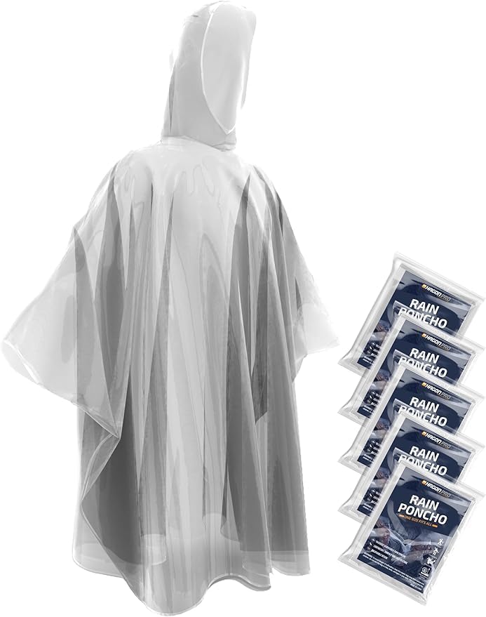 Disposable Rain Ponchos for Adults - Hagon PRO 5 Pack | Lightweight & Waterproof