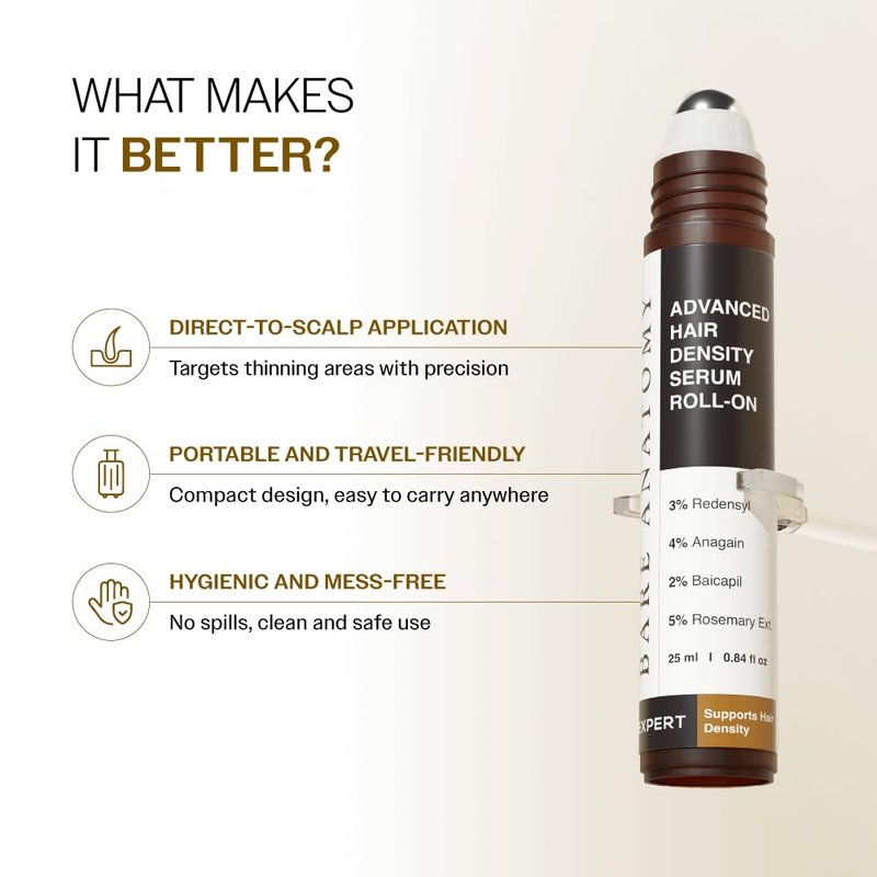 Advanced Hair Density Roll-On | 3% Redensyl, 4% Anagain, 2% Baicapil & Rosemary | Reduces Hair Fall & Supports Growth | 25ml