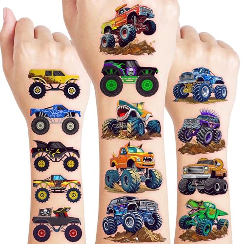 60-Piece Monster Truck Temporary Tattoos for Kids - Race Car Party Favors