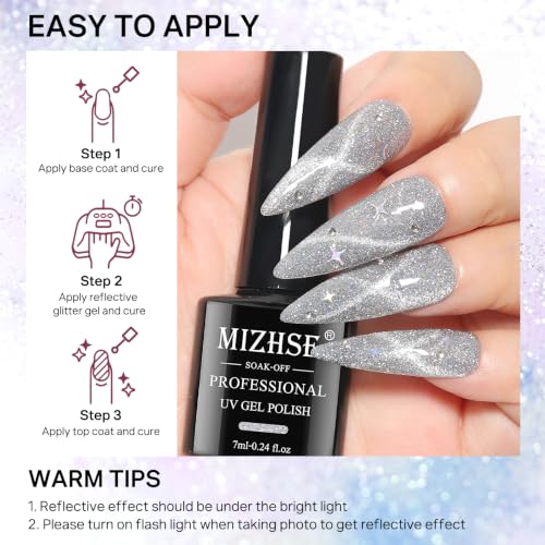 MIZHSE Reflective Diamond Gel Nail Polish Set - 12 Colors Glitter UV LED Kit