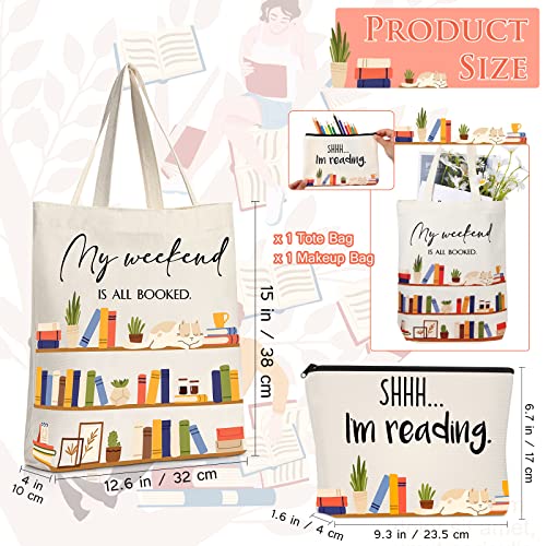 Sieral Classic Style Book Lover Gifts Canvas Tote and Makeup Bag Set
