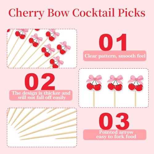 100 Pcs Cherry Bow Cocktail Picks - Bamboo Appetizer Skewers