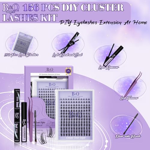 B&Qaugen 156PCS Manga Lash Clusters Kit for Easy Eyelash Extensions