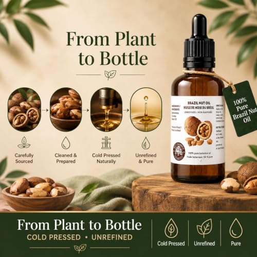 Best Nature's Cosmetics Brazil Nut Oil 1 Fl Oz – Virgin Organic Skin & Hair Moisturizer (Pack of 1)