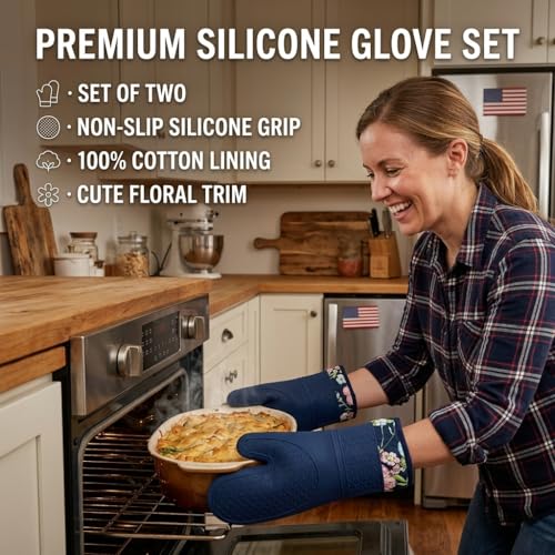 HOMETYGER Heat-Resistant Silicone Oven Mitts - Waterproof, Non-Slip, Cotton Lined