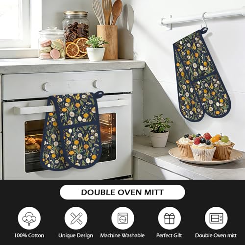 Dandelion Double Oven Mitts - Cute Heat Resistant Kitchen Gloves