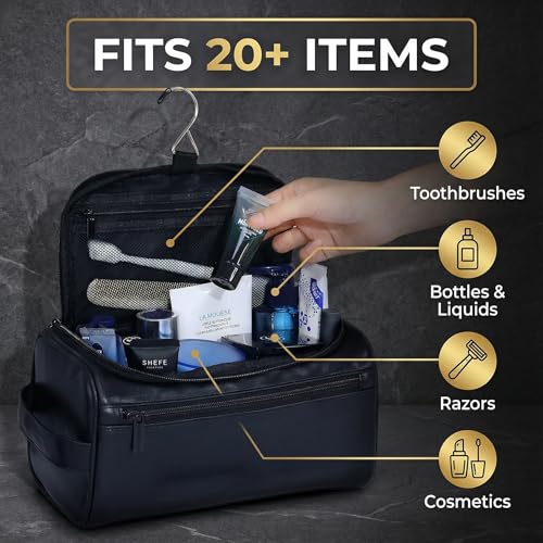 Men's Black Hanging Toiletry Bag - Large Capacity Travel Organizer