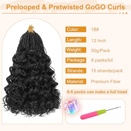 NOTICEME GoGo Curl Crochet Hair Extensions - 12 Inch Pre-Looped Synthetic