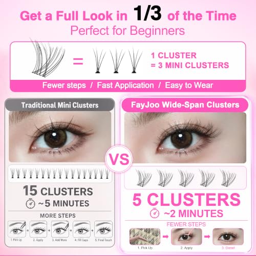 FayJoo Wispy Natural Lash Clusters Kit - 120pcs DIY Eyelash Extensions with Bond & Seal