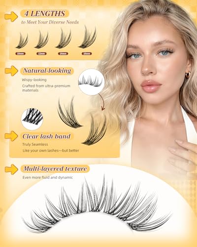 QUEWEL DIY Lash Cluster Kit with 300PCS Wispy Lashes, Bond and Seal