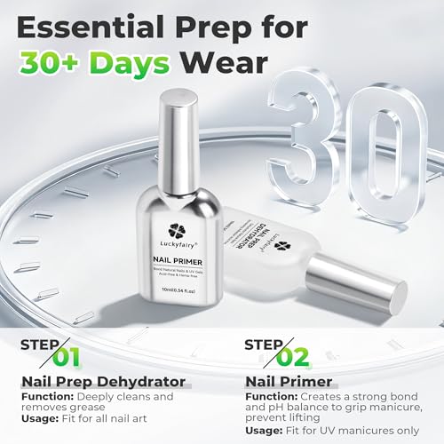 Luckyfairy Nail Dehydrator & Primer Kit - Acid-Free, HEMA-Free