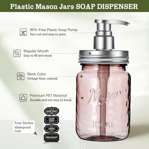 Amolliar 16 Oz Vintage Rose Soap Dispenser Set with Pump - 2 Pack