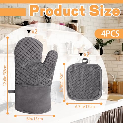 Heat Resistant Oven Mitts & Pot Holders Set - 4 Pcs, 500°F