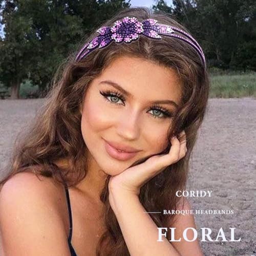 Purple Crystal Rhinestone Headband for Women - Elegant Floral Hair Hoop