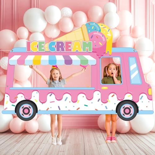 79x51 Inch Ice Cream Shop Photo Booth Backdrop for Parties