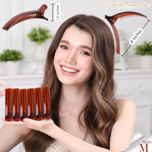 RC ROCHE 6-Pack Medium Brown Duckbill Hair Clips for Women & Teens Alligator Style