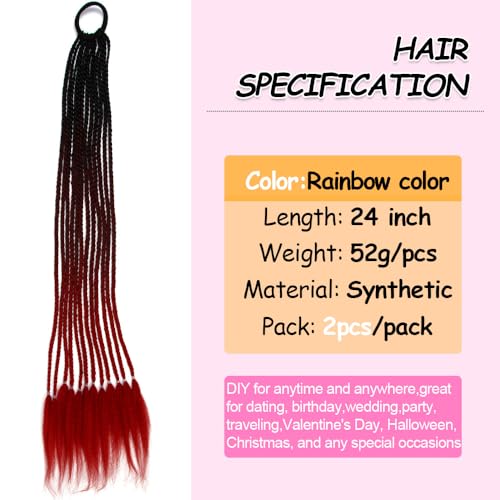24-Inch Braided Ponytail Extensions - Synthetic Box Braid Hair Ties (2 Pack)