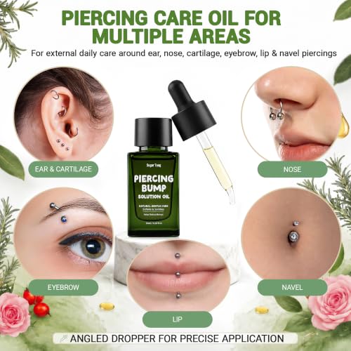 Piercing Bump Solution Oil with Tea Tree & Natural Oils - 0.68 Fl Oz by SugarTang, Aftercare for Body Piercing & Tattoos