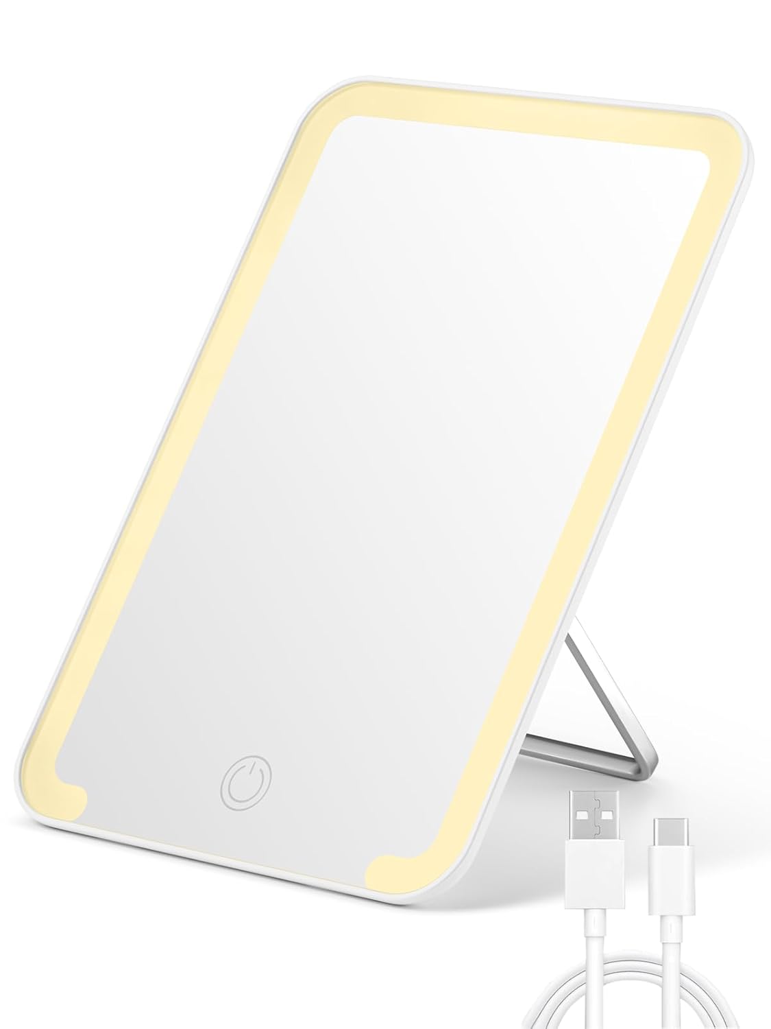 Lighted Travel Makeup Mirror - 8 x 5 Inch Desk Mirror with Foldable Stand & 3 Lighting Modes | White