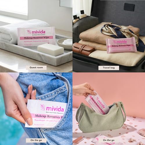 Mivida Fragrance-Free Hypoallergenic Makeup Wipes 40 Count - Gentle Face Cleanser for Sensitive Skin, Vitamin E, Individually Wrapped