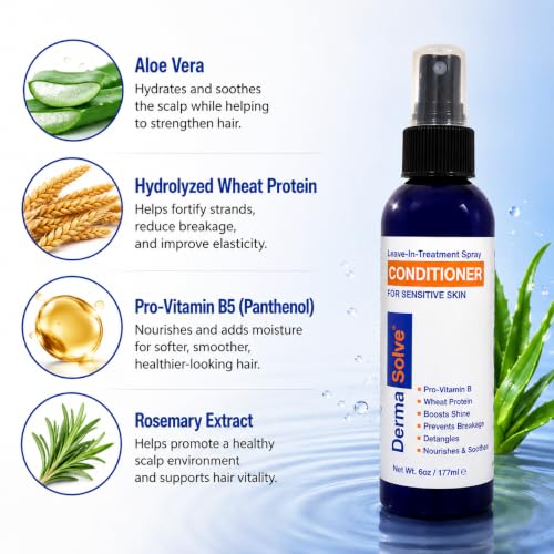 Dermasolve Leave-In Conditioner Spray for Sensitive Scalp - Fragrance Free, 6 oz
